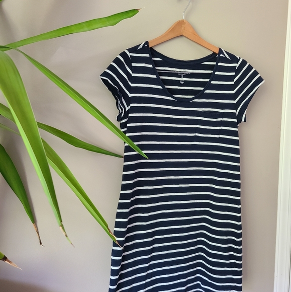 GAP | Navy Blue & White Nautical Striped Long Tee Shirt Dress - Picture 3 of 9